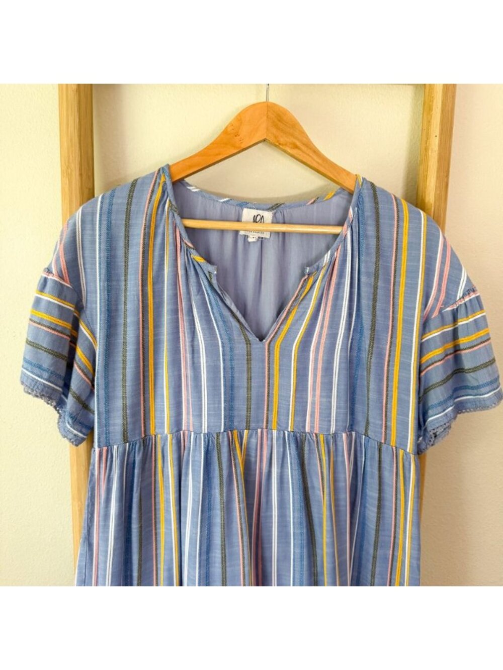 Anthropologie dRA Los Angeles Blue Striped Tiered Mini Dress Size Medium - Picture 2 of 5